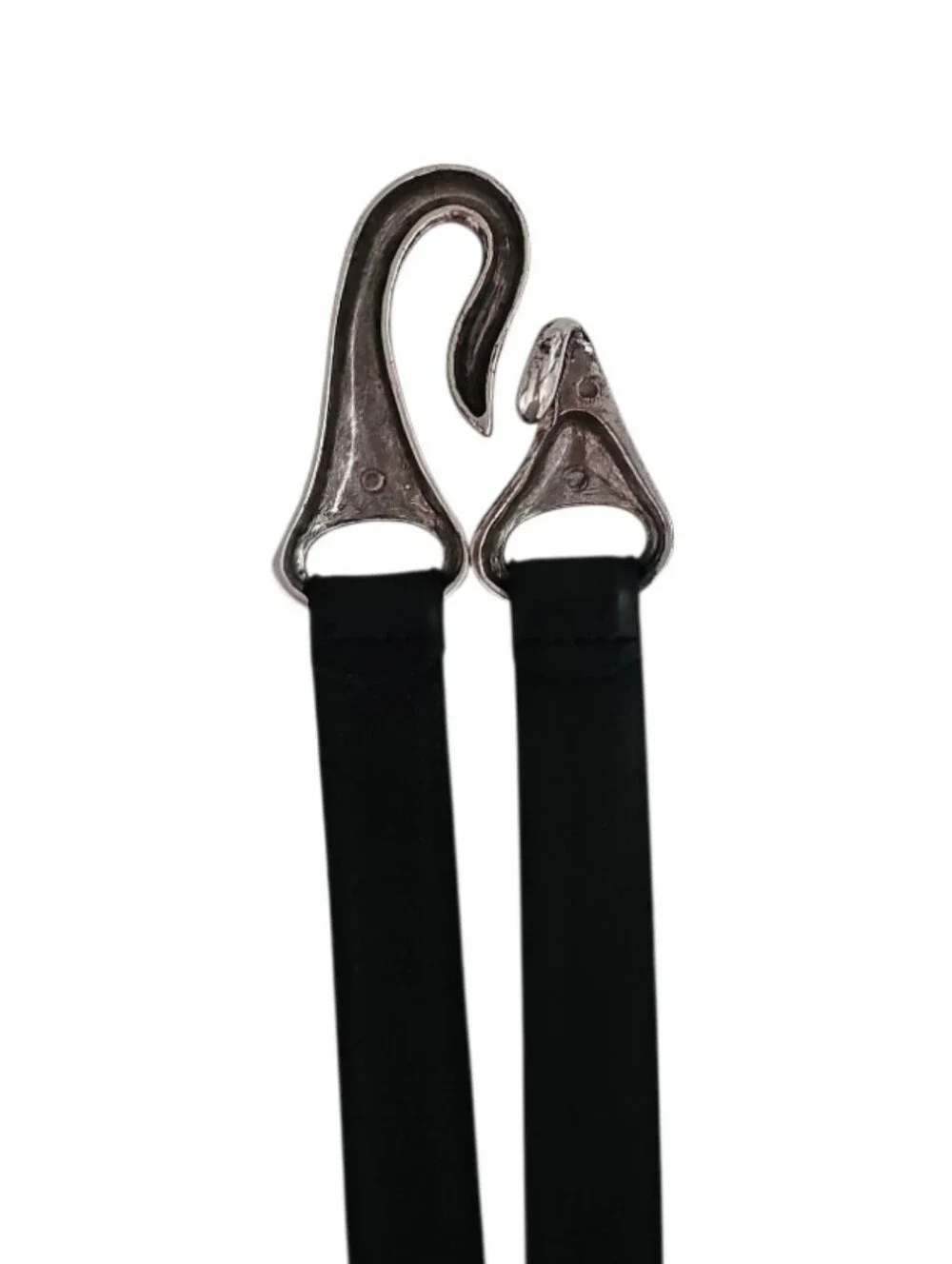 Vintage Black Leather Belt Silver Hook Buckle Adjustable Avant Garde Y2K